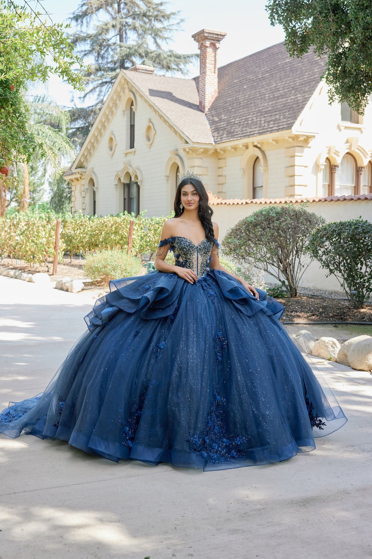 Layered Off-Shoulder Ball Gown with Floral Appliqué Quinceañera JTJT1501J