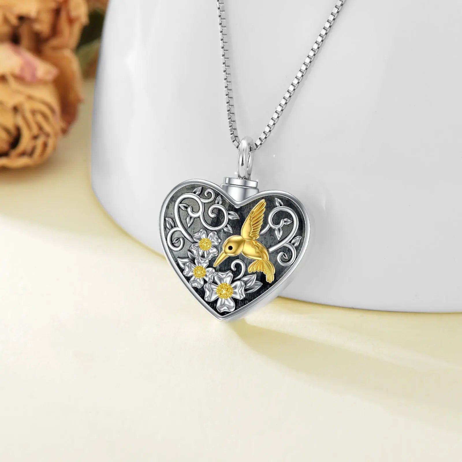 Heart Hummingbird Urn Necklace for Ashes Cremation Jewelry for Women - Image #4