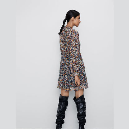 V-neck long sleeve printed dress