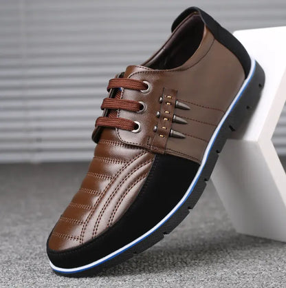 Men's Leather Shoes Korean Casual Leather Shoes First Layer Cowhide Three-color Lace Round Head Hollow Dress Youth Shoes - Image #6