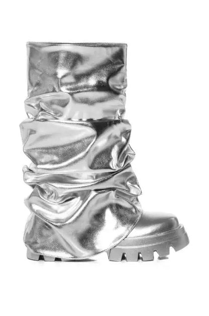 Round Head Metal Patent Leather Fashion Pants Pipe Boots - Image #4