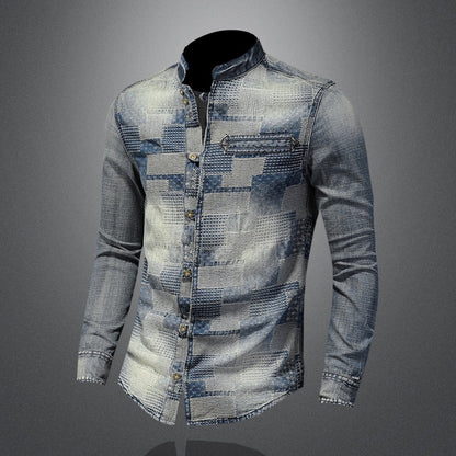 Retro Color Personality Patch Denim Shirt Punk Shirt Men