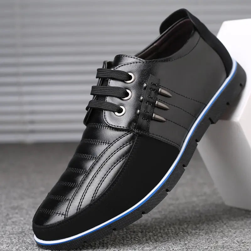 Men's Leather Shoes Korean Casual Leather Shoes First Layer Cowhide Three-color Lace Round Head Hollow Dress Youth Shoes - Image #9