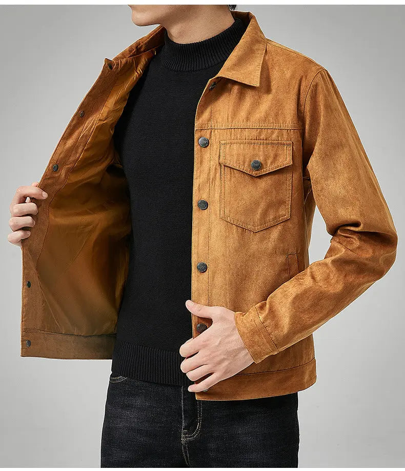 Men's Casual Suede Brushed Fabric Youth Fashion British Style Jacket - Image #2