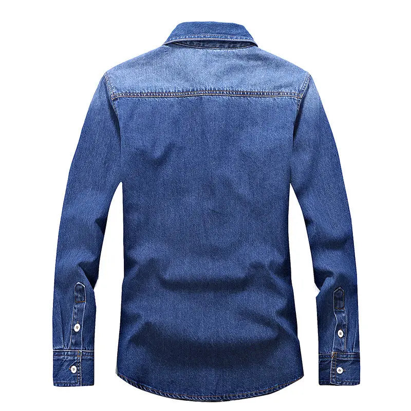 Denim Shirt Men Cotton Jeans Shirt Fashion Autumn Slim Long Sleeve Cowboy Shirt Stylish Wash Slim Tops Asian Size 3XL - Image #5