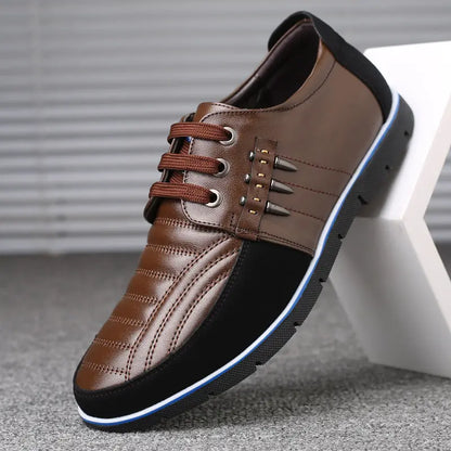 Men's Leather Shoes Korean Casual Leather Shoes First Layer Cowhide Three-color Lace Round Head Hollow Dress Youth Shoes - Image #12