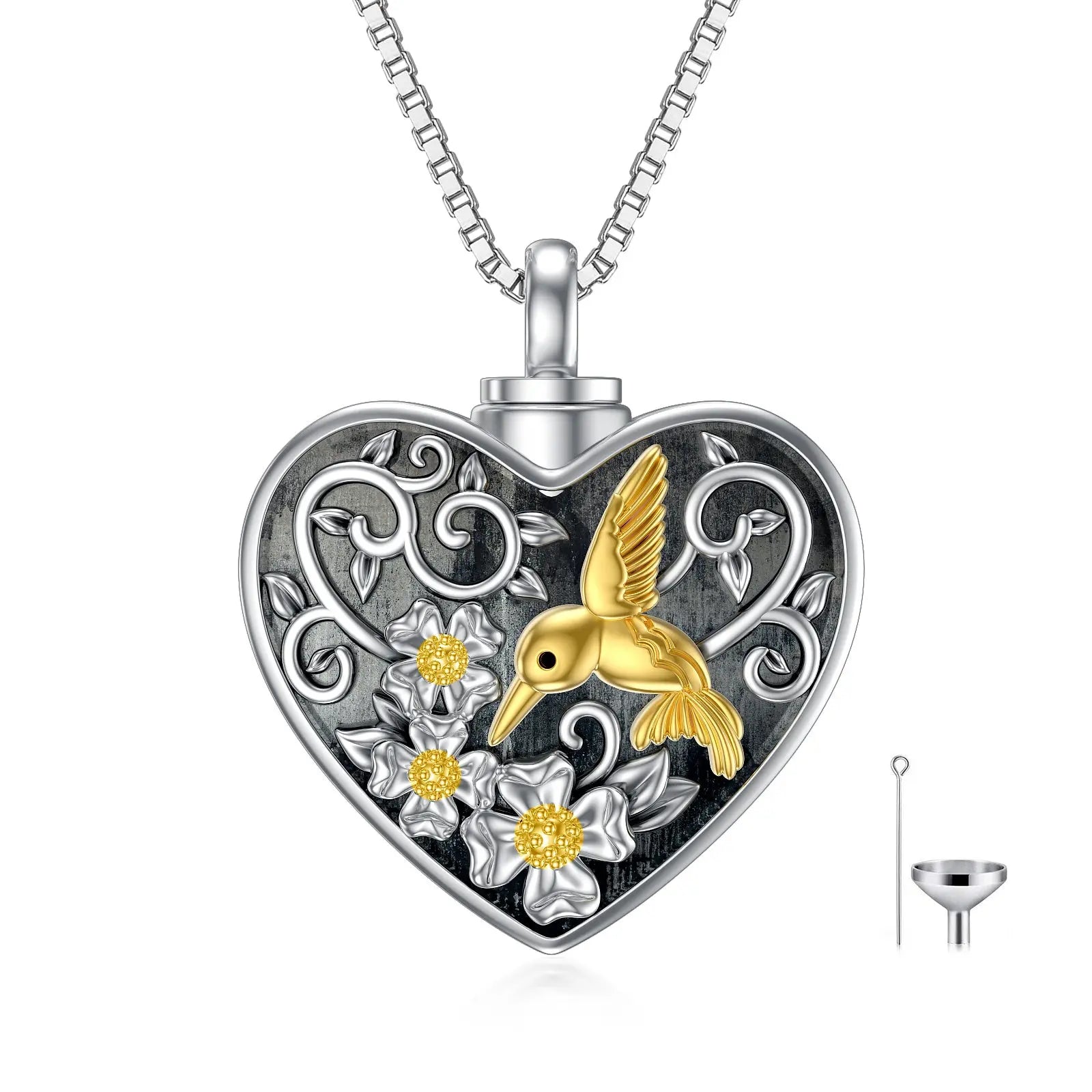 Heart Hummingbird Urn Necklace for Ashes Cremation Jewelry for Women - Image #1