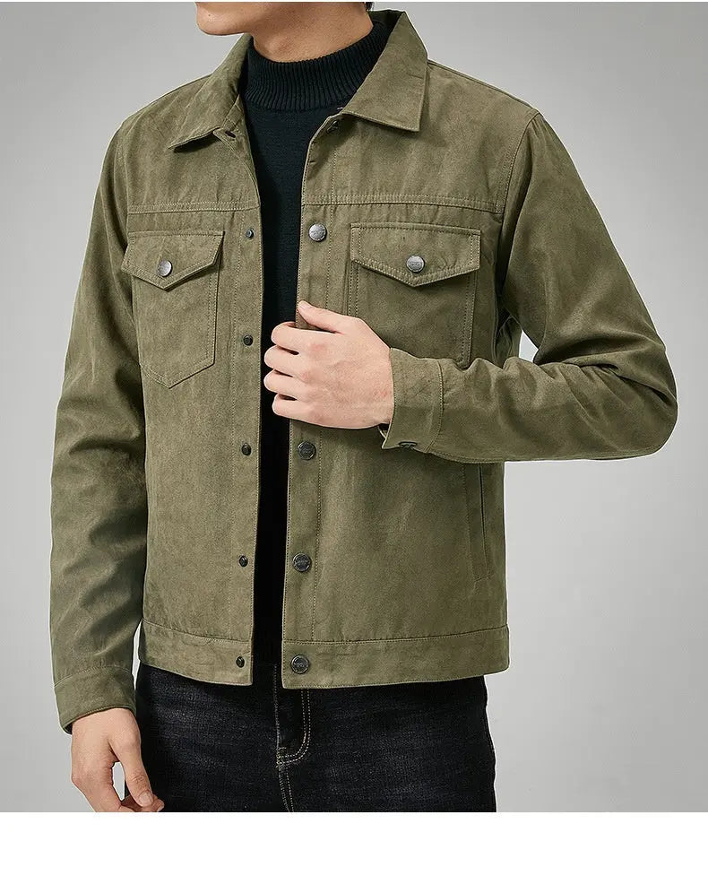 Men's Casual Suede Brushed Fabric Youth Fashion British Style Jacket - Image #9