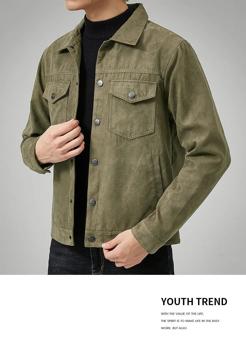 Men's Casual Suede Brushed Fabric Youth Fashion British Style Jacket - Image #4