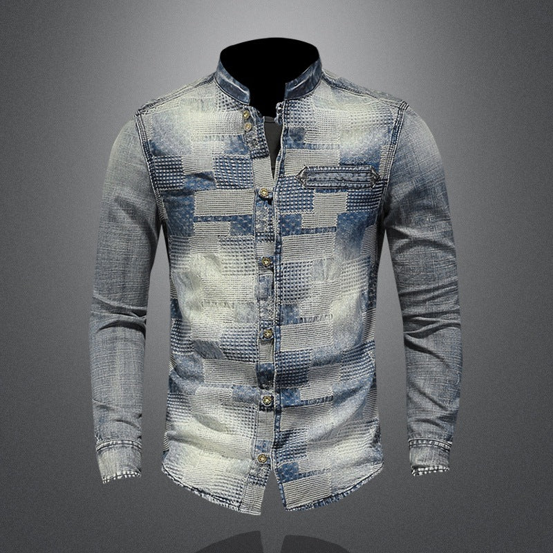 Retro Color Personality Patch Denim Shirt Punk Shirt Men