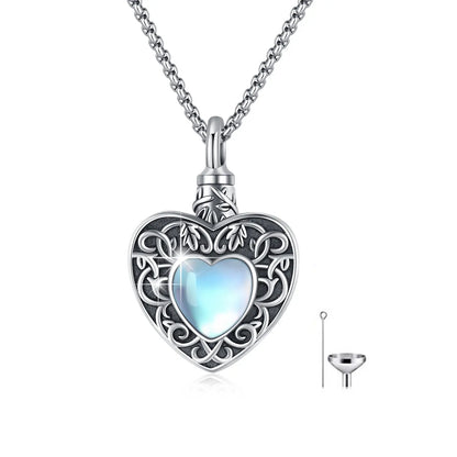 Heart Urn Necklace 925 Silver Moonstone Ashes Necklace Cremation Jewelry - Image #1