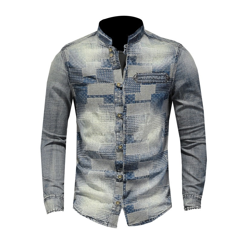 Retro Color Personality Patch Denim Shirt Punk Shirt Men