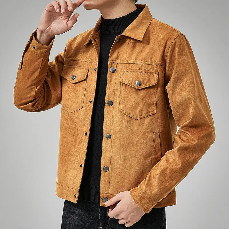 Men's Casual Suede Brushed Fabric Youth Fashion British Style Jacket - Image #1