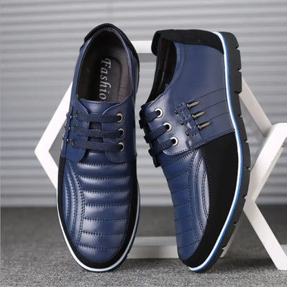 Men's Leather Shoes Korean Casual Leather Shoes First Layer Cowhide Three-color Lace Round Head Hollow Dress Youth Shoes - Image #8