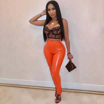 Women Latex Faux Pu Leather Pants Trousers Push Up High Waist Skinny Pants Pencil Fall Winter Solid Color Sexy Pants Female