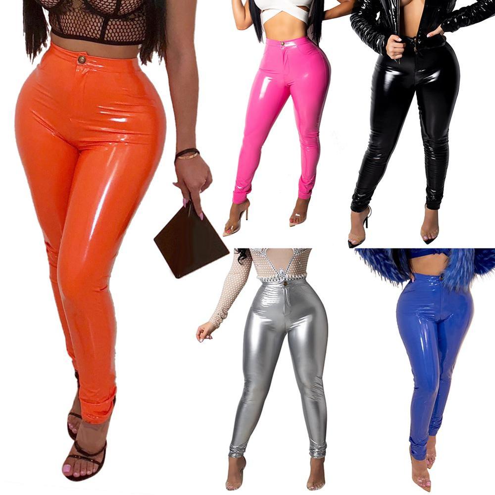 Women Latex Faux Pu Leather Pants Trousers Push Up High Waist Skinny Pants Pencil Fall Winter Solid Color Sexy Pants Female