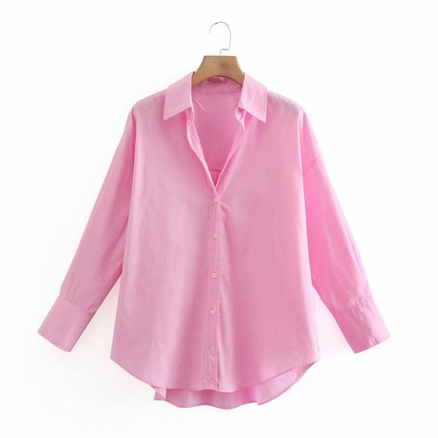 Zevity New Women Simply Candy COlor Single Breasted Poplin Shirts Office Lady Long Sleeve Blouse Roupas Chic Chemise Tops LS9114 - Kokadoshop