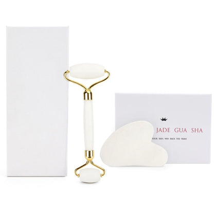 Genuine Jade Stone Massage Natural Quartz Scraper Jade Roller Gua Sha Set White Face Lifting Facial Massager Tool for Back Neck - Kokadoshop