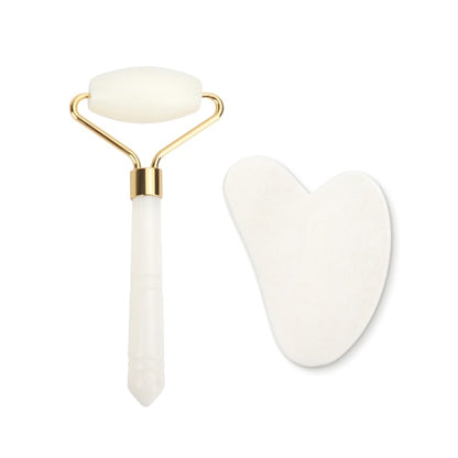 Genuine Jade Stone Massage Natural Quartz Scraper Jade Roller Gua Sha Set White Face Lifting Facial Massager Tool for Back Neck - Kokadoshop