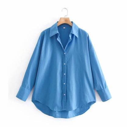 Zevity New Women Simply Candy COlor Single Breasted Poplin Shirts Office Lady Long Sleeve Blouse Roupas Chic Chemise Tops LS9114 - Kokadoshop