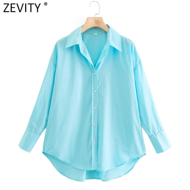 Zevity New Women Simply Candy COlor Single Breasted Poplin Shirts Office Lady Long Sleeve Blouse Roupas Chic Chemise Tops LS9114 - Kokadoshop