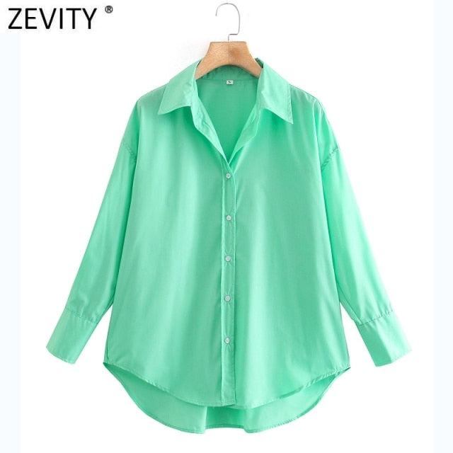 Zevity New Women Simply Candy COlor Single Breasted Poplin Shirts Office Lady Long Sleeve Blouse Roupas Chic Chemise Tops LS9114 - Kokadoshop